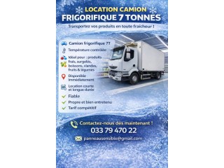 LOCATION CAMION FRIGOFIRIQUE 7TONNES
